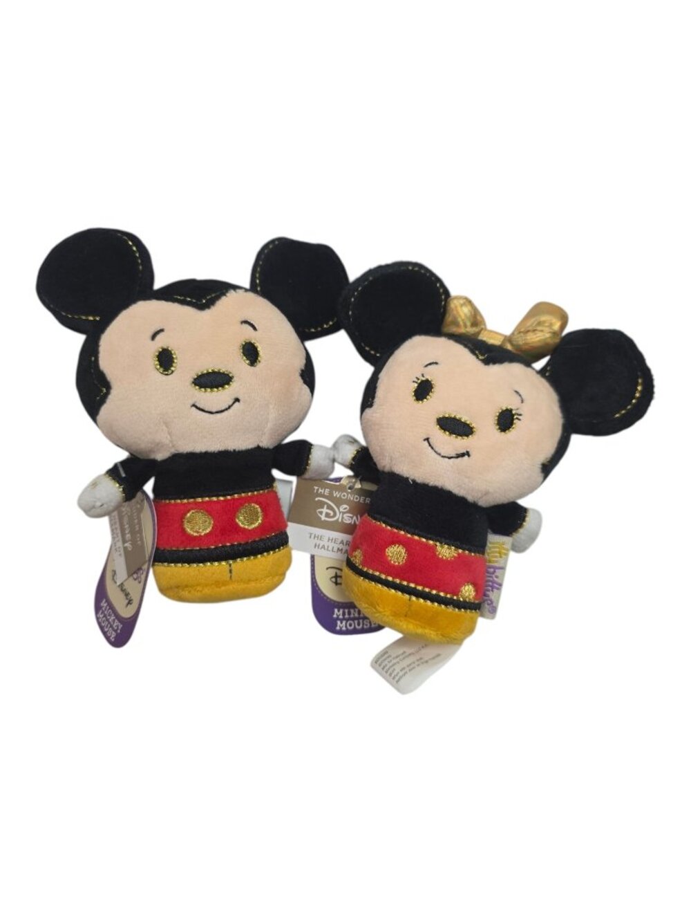 Hallmark Itty Bitty Disney 100 Pair Mickey & Minnie Gold Plush NWT Line thru UPC